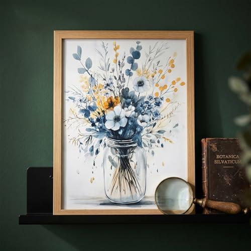 REWBKFIM Navy Blue Floral Canvas Wall Art Watercolor Botanical Bouquet in Mason - Image 6