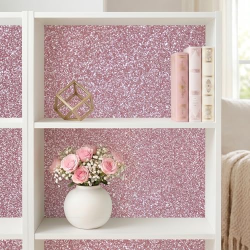 VEELIKE Pink Glitter Wallpaper Stick and Peel - Image 4