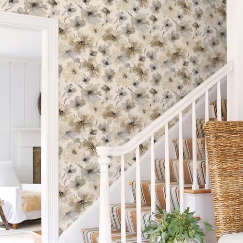 JiffDiff Beige Watercolor Floral Peel and Stick Wallpaper, 17.3" x 1200" - Image 5