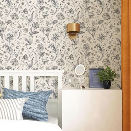 Beige and Black Floral Peel and Stick Wallpaper Floral 17in x 118in - Image 6