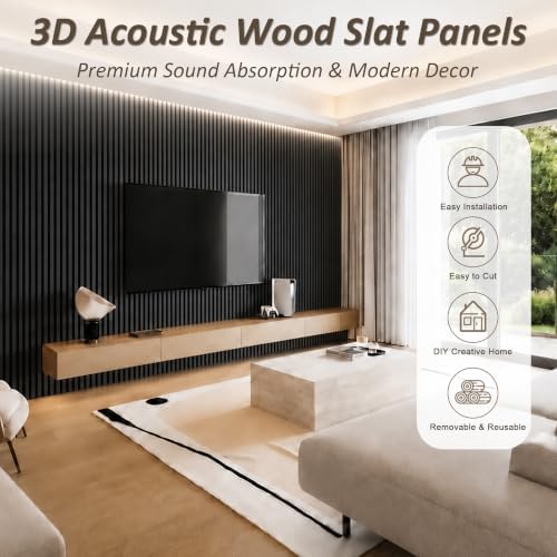 Acoustic Wall Panels, 93.2" x 12" Wood Slat Wall Panel - Image 4