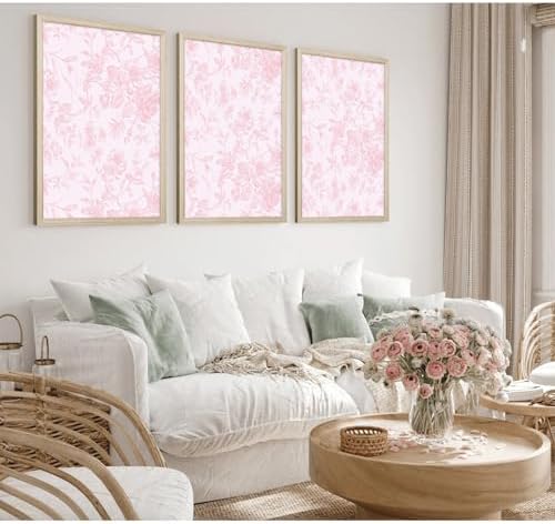 Pink Flower Wall Art Chinoiserie Floral Canvas Wall Decor Aesthetic Wall Art - Image 4