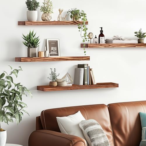 16x5.8x0.8in Floating Wall Shelves Rustic Solid Wood 4-Pack - Image 2