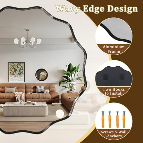 30" Decorative Scalloped Round Wall Mirror, Wavy Metal Deep Frame - Image 4
