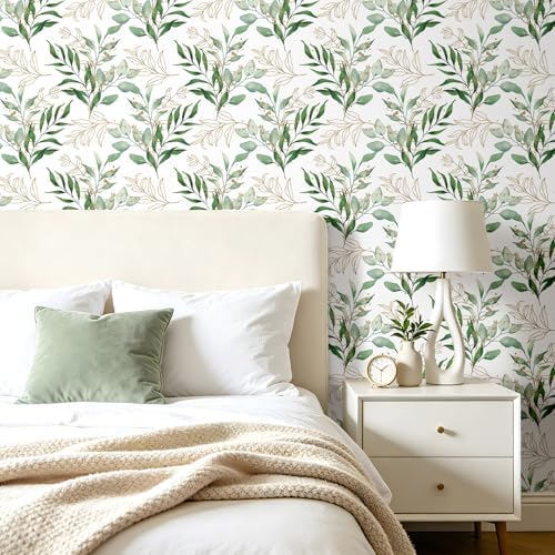 ReWallpaper Green Peel and Stick Wallpaper Green and Gold Boho Botanical Leaf - Image 5