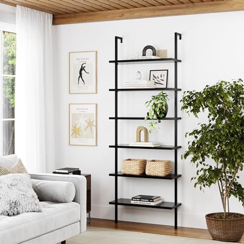 Nathan James Theo 6-Shelf Tall Bookcase, Wall Mount Bookshelf Wood Shelves and - Image 3