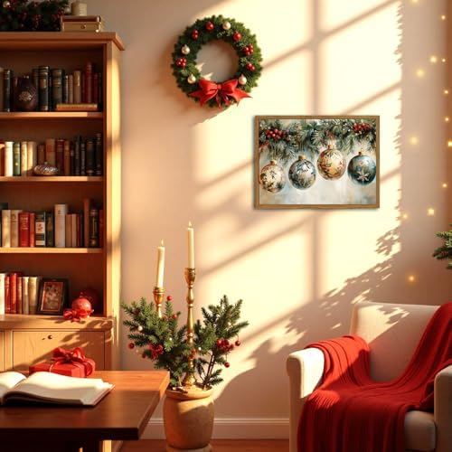 Framed Vintage Christmas Canvas Wall Art, Vintage Christmas Ornament Ball Wall - Image 7