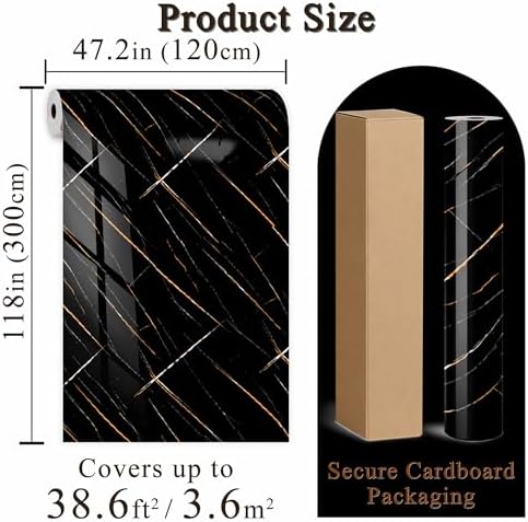 Black Gold Marble Peel and Stick Wallpaper, 47.2 x 118 in - Image 3