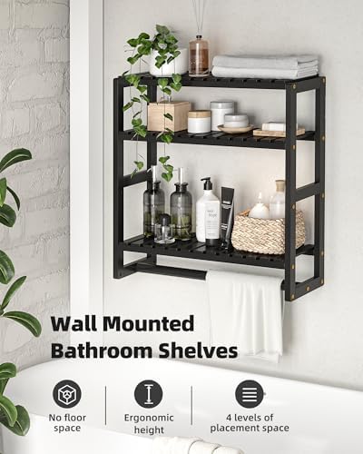 Galood Over The Toilet Storage Bathroom Shelves Wall Mounted 3 Tier Black - Image 4