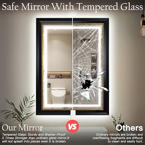 ROLOVE 23x33 Inch Lighted Baroque Bathroom Mirror, Antique Black and Gold - Image 6