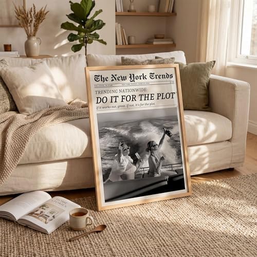 Trendy Newspaper Canvas Wall Art 12x18in Wood Grain Frame Black And White - Image 2
