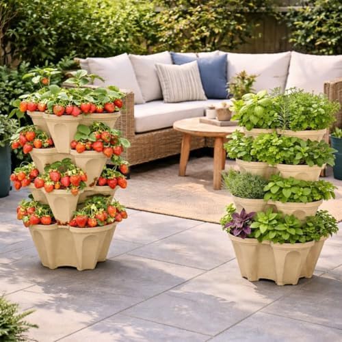 Stackable Vertical Planter Tower, 4 Tier Strawberry Planter, 16 Plant Sites - Image 7