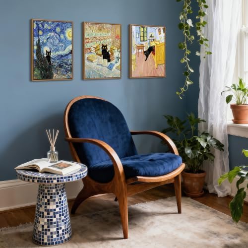 WENGTIAO 3Pcs Funny Black Cat Van Gogh Famous Painting Wall Art 12" x16x3 - Image 5