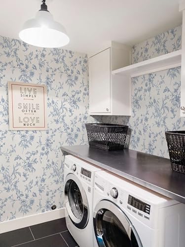 Ismoon Peel and Stick Wallpaper Floral Vintage Stick on Wall Paper Blue and - Image 6