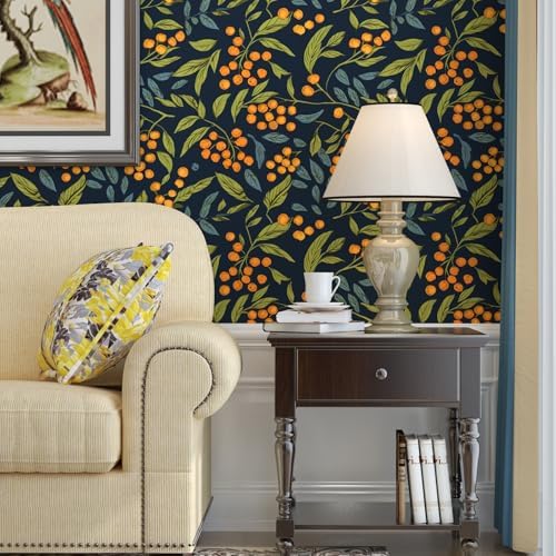 BOKEBEVE Leaf Floral Wallpaper Peel n Stick Boho Blue Orange 17.5 x 787In - Image 3