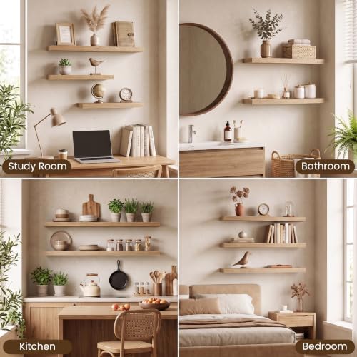 Acovy 40x8in Floating Shelves 2 Pack, Wall Mount Display Shelf, Light Brown - Image 6