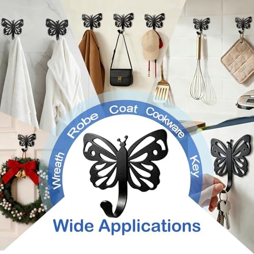 Majewel Black Hooks for Hanging, Butterfly Hooks for Shower Wall Hangs - Image 7