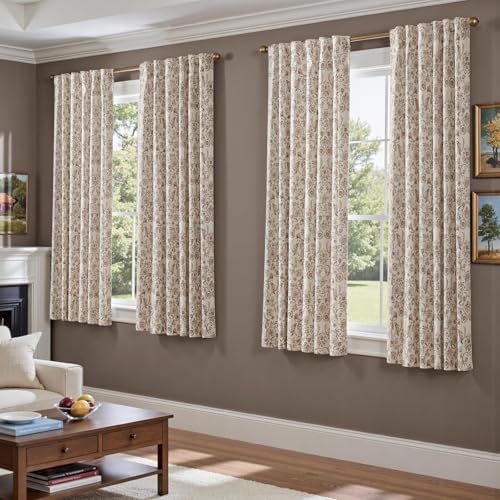 jinchan Taupe Floral Blackout Curtains 63 Inch Farmhouse Back Tab 2 Panels - Image 5
