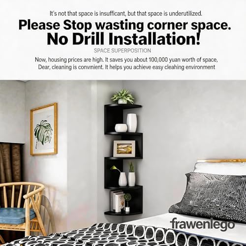 No-Drill Corner Shelf Wall Mount, 5-Tier Thickened Floating Bookshelf - Image 5