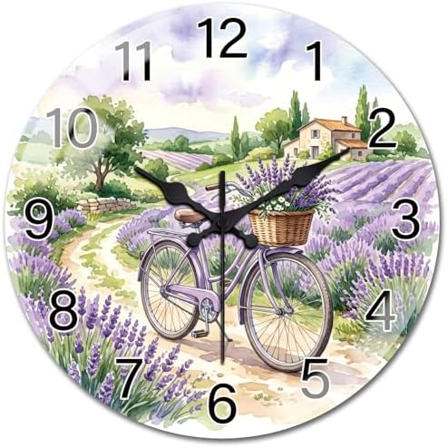 peacoblue Lavender Bicycle Wall Clocks Battery Operated by PEACOBLUE