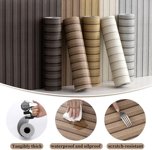 Light Walnut Peel and Stick Slat Wall Panels, Wood Grain Paneling - Image 4