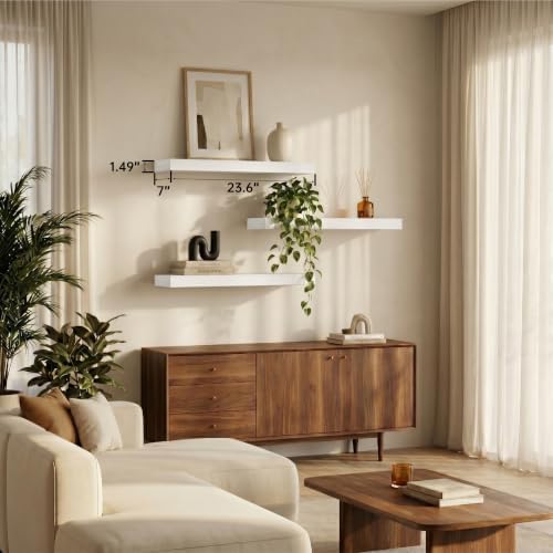 White Floating Wall Shelves for Bathroom, 24 Inch Shelf Set of 3 - Image 2