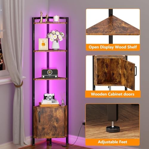 Furnulem Corner Shelf Cabinet, Corner Bookshelf - Image 4