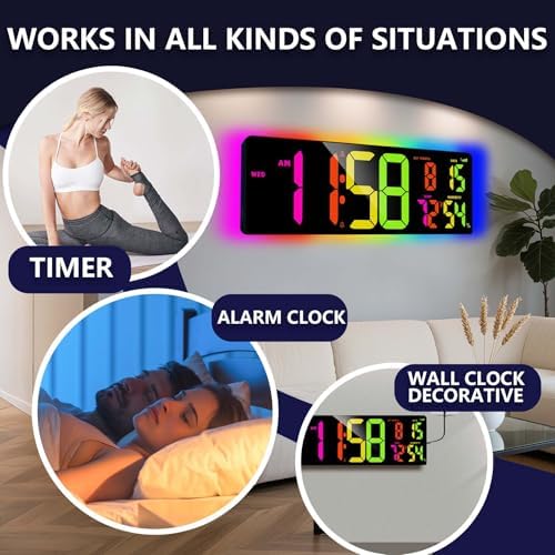 Large Digital Wall Clock 16.5", Count Down Timer, Big LED, RGB Atmosphere Lights - Image 7