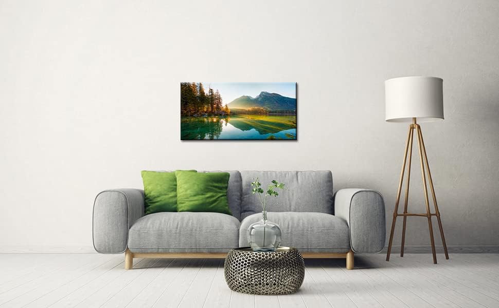 Beautiful Lake Mountain Range Sunrise Sunset Landscape Canvas Wall Art - Image 3