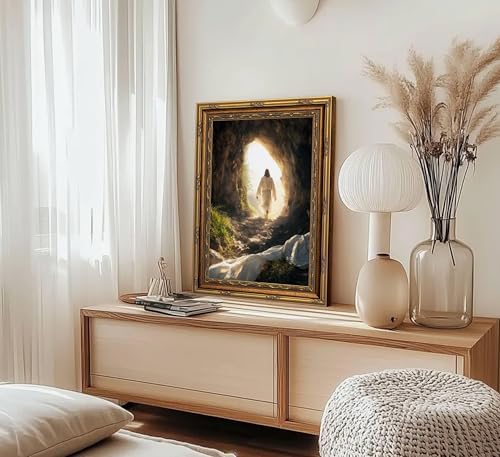 3D Textured Canvas Wall Art Vintage Carved Gold Frame Christian Jesus - Image 2