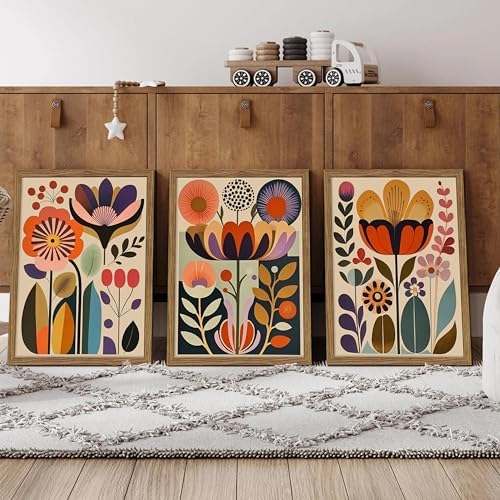 Framed Colorful Floral Wall Art Set of 3, Abstract Scandinavian Flower Canvas - Image 6