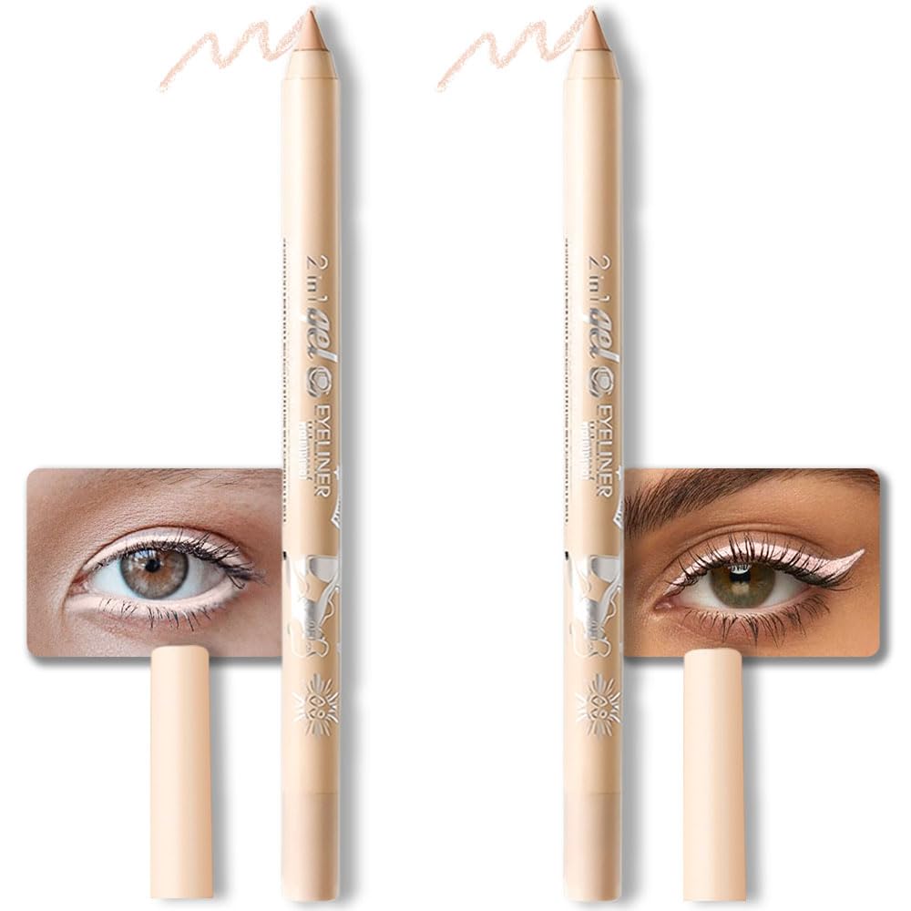 evpct 2Pcs Nude Color Gel Glitter Eyeliner Pencils Set for Women Waterline Waterproof Smudge Proof lapiz de ojos delineador de ojos contra el agua Eye Liner Makeup