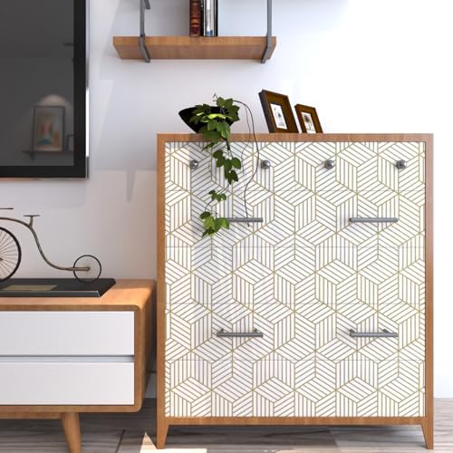 MelunMer Geometric Contact Paper Peel and Stick Wallpaper Gold 17.7”×512” - Image 4