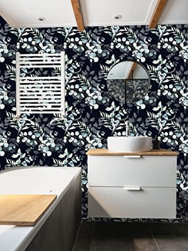 HAOKHOME Black Peel and Stick Wallpaper Bathroom Moody Green Botanical - Image 4