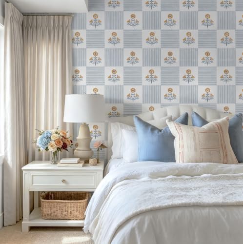 Guvana Blue Floral Peel and Stick Wallpaper Vintage Floral Wallpaper Boho Wall - Image 4