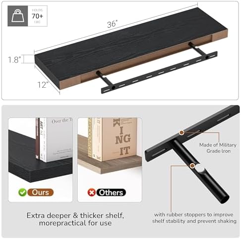 Vivelove Single Floating Shelves 36x10” Set of 1 - Image 3