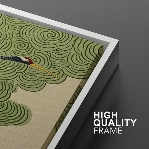 MUDECOR Framed Canvas Print Wall Art Japanese Crane and Cloud Traditional Green - Image 6