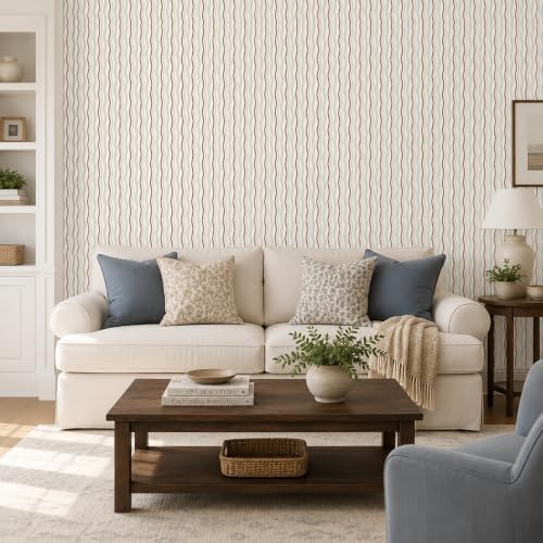 GloryTik Peel and Stick Wallpaper Retro Wavy Stripe Pattern, Self Adhesive Vinyl - Image 3