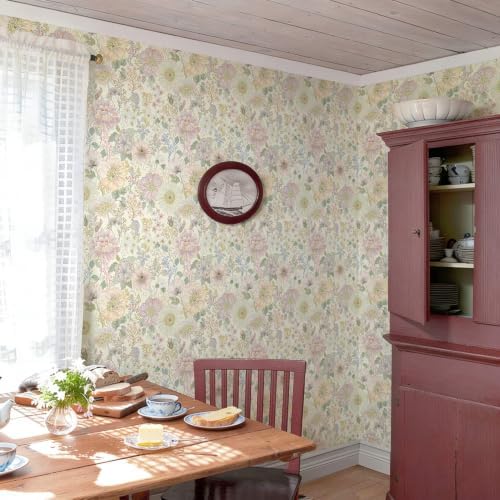 Ismoon Peel and Stick Wallpaper Floral Wallpaper 17.3in x 32.8ft Pink and Green - Image 6