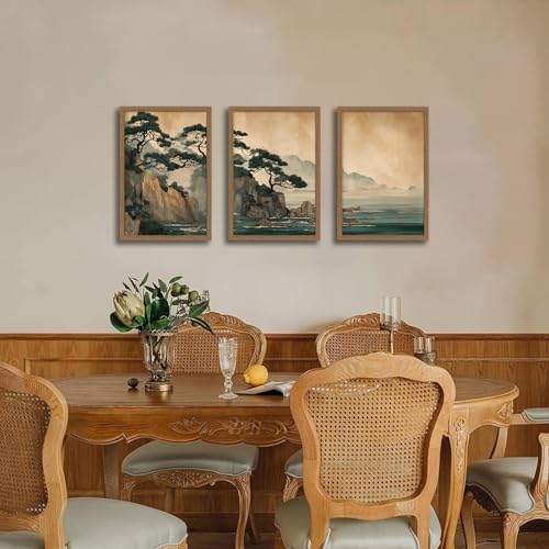 Japanese Zen Wall Art Set of 3，Minimalist Asian Wall Decor Cliff framed - Image 4