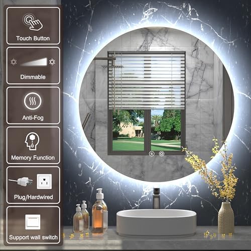 28 Inch Backlit Round LED Bathroom Mirror - Image 5