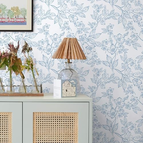 Ismoon Floral Peel Stick Wallpaper Blue White Contact Paper 17.3x393in - Image 4
