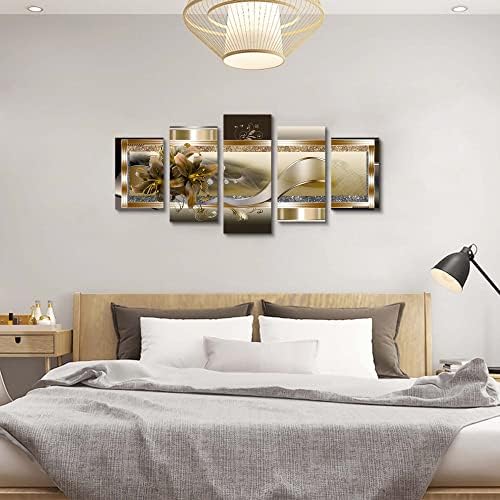 5 Panel Yellow Orchid Flowers Canvas Print - Image 2