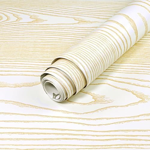 Beige and Gold Wood Contact Paper 17.3"x80" Peel and Stick Wallpaper by YUN-aeonPeelandStickWall