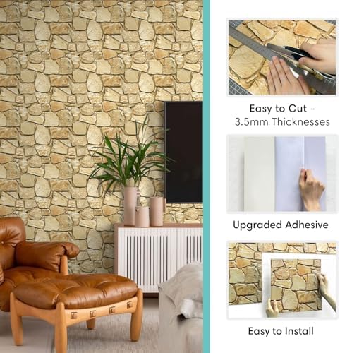 Commomy 3D Faux Stone Wall Panels Peel and Stick 10 Pcs 11.8" x 11.8" - Image 5