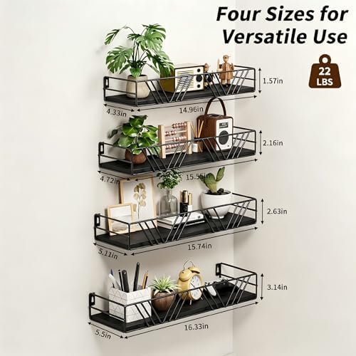 Floating Shelves for Wall, 4 Sets Rustic Shelf - Image 3