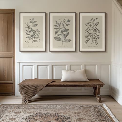 Large Framed 3 Piece Vintage Botanical Wall Art - Image 4