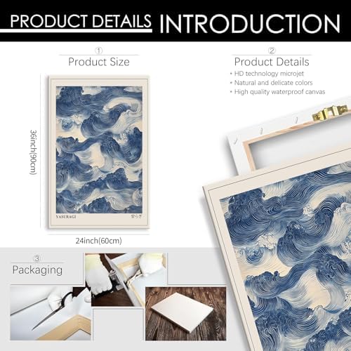 Japanese Blue Waves Wall Art Vintage Oriental Japandi Wabi Sabi Poster 24X36 - Image 2