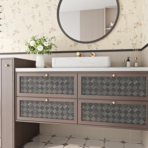 Livelynine 15.8x197 Peel and Stick Grasscloth Woven Wallpaper Black Squares - Image 2