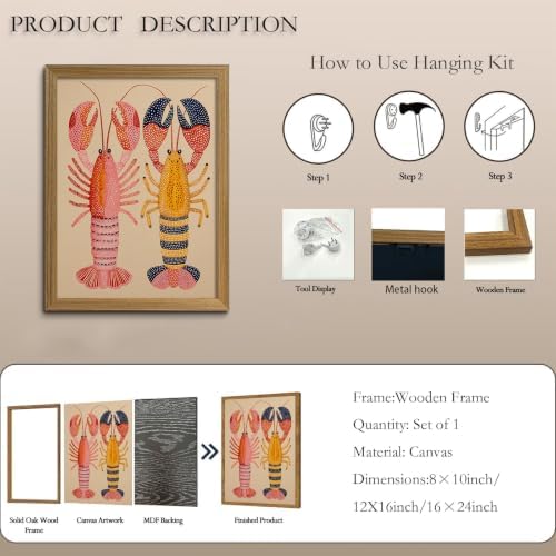 Framed Colorful Lobster Wall Art Nautical Canvas Print Coastal Decor - Image 7